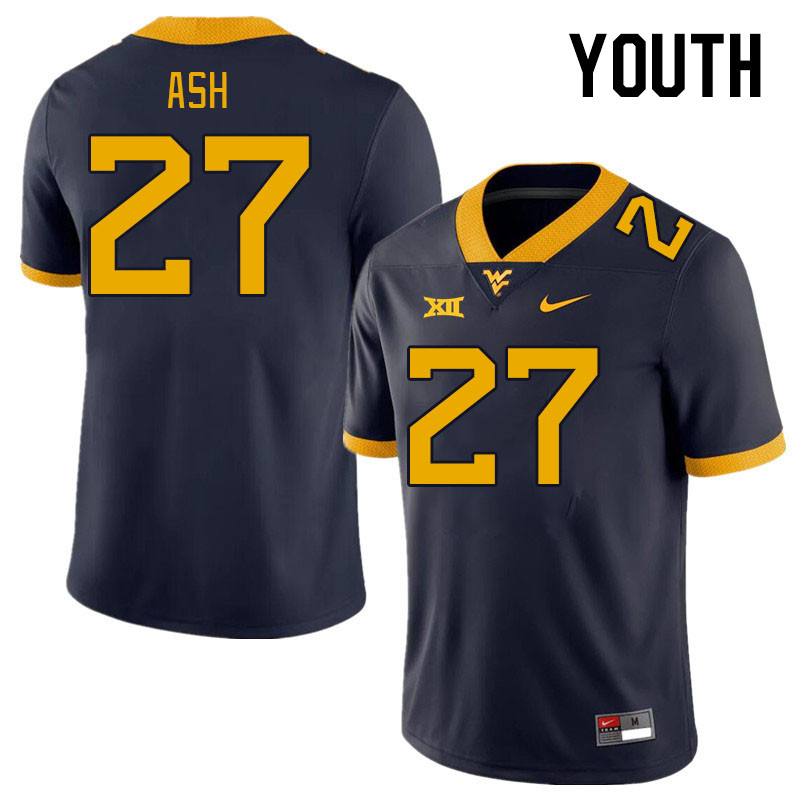 Youth #27 Clay Ash West Virginia Mountaineers College Football Jerseys Stitched Sale-Navy